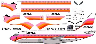 PSA Final Livery Boeing 737-200 Pointerdog7 Decals For Airfix 1/144 Kit • $10