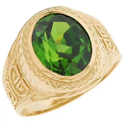 10k Or 14k Real Gold Simulated Peridot Greek Design August Birthstone Mens Ring • $279.99