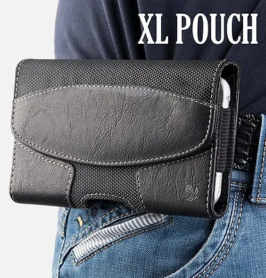 For XL LARGE Phones - BLACK Suede Pouch Holder Holster Belt Clip Loop Case Cover • $9.60