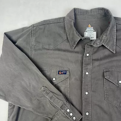 Lapco FR Shirt Mens XXL Cat 2 Flame Resistant Gray Twill Pearl Snap Work 2XL • $26.48