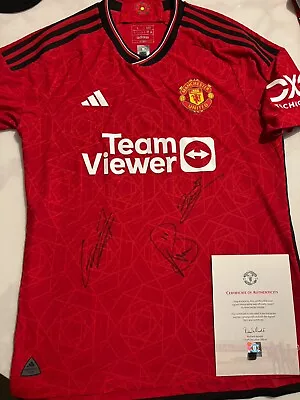 Manchester United Signed Shirt Club Coa RASMUS MAINOO AND GARNACHO  • £599