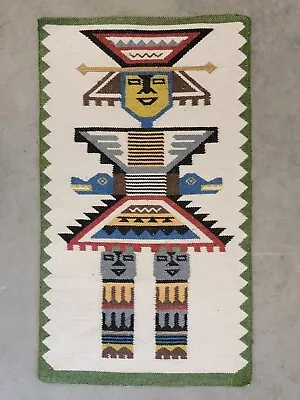 Vintage NATIVE South American Hand Woven WOOL Tapestry WALL HANGING/RUG 36x21 • $39.99