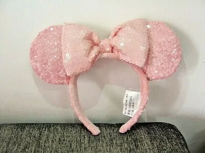 NEW Disney Parks Millennial Pink Minnie Mouse Bow Sequins Ear Headband • $12.87