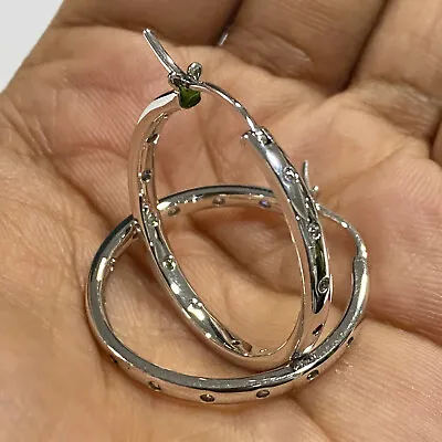 QVC Epiphany Platinum Clad Diamonique Inside Outside Hoops Pre-owned Jewelry • $0.99