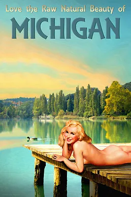 Michigan Lake Marilyn Monroe Pinup Wolverine State Travel Poster Art Print 294 • $31.50