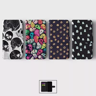 Case For Iphone 15 14 13 12 11 Se Pro  Wallet Flip Phone Cover Skulls Halloween • £8.99