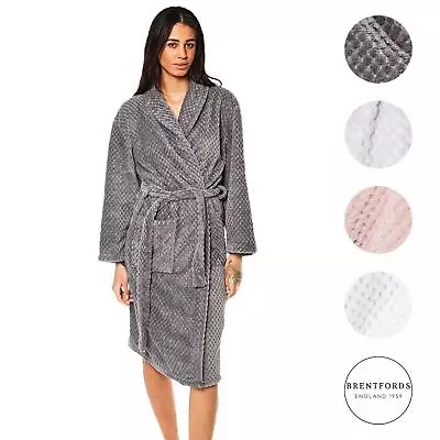 Brentfords Waffle Fleece Dressing Gown Robe Soft Warm Womens Spa Hotel Nightwear • £10.49