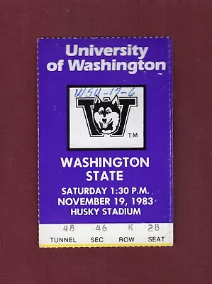 1983 UNIVERSITY OF WASHINGTON UW Vs   W.S.U.   College Football Ticket 11/19/83 • $3.50