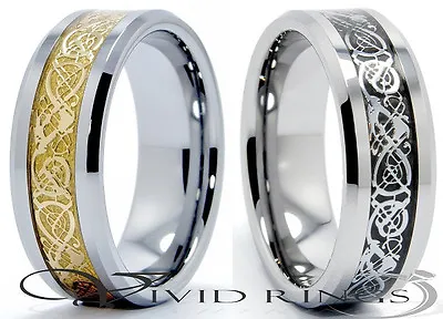 Men Tungsten Ring Celtic Dragon Inlay Band - Size 7 To 14.5 • $14.99