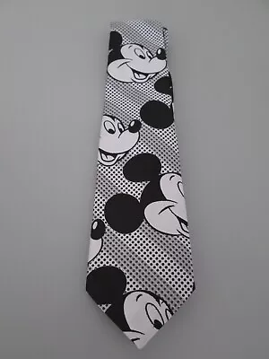 Cervantes Mickey Mouse 100% Silk Tie Black White Vintage Iconic Made In USA • $12.99