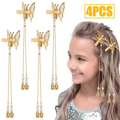 4x 3D Moving Butterfly Hair Clips Elegant Tassel Hairpin Barrette For Women Girl • $10.98