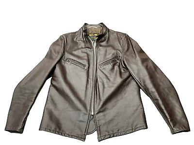 $200 • Buy VINTAGE SCHOTT PERFECTO Mens LEATHER CAFE RACER MOTORCYCLE JACKET BROWN SIZE 42