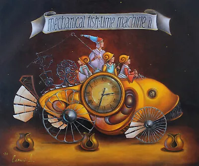 Original Oil Painting Mechanical Fish Ii Art By Ukraine Artist • $170