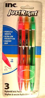 Bright Color Ink Pens Pack Of 3 Pink Orange Green Ink Pens Smooth Writing Grip • $4.45