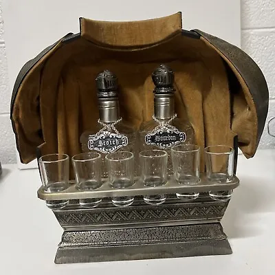 Vintage Medieval Metal Knight Armor Bar Serving Set W/ Shot Glass + Decanter • $98