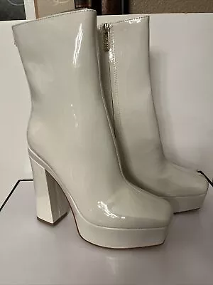 Guess Womens Byra Zipper Ivory Block Heel Size 6.5M Shoes|Gogo|New W/ Box • $32