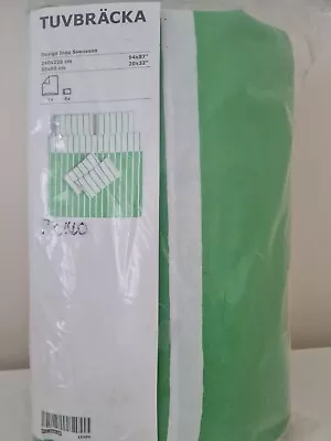 Brand New IKEA TUVBRACKA King Size Duvet/Quilt Cover & 4 P/cases Green/white • £35.99