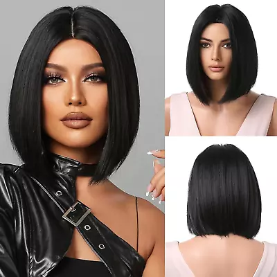 Short Straight Black Bob Wigs For Women Shoulder Length Synthetic Wig For Daily  • £29.77