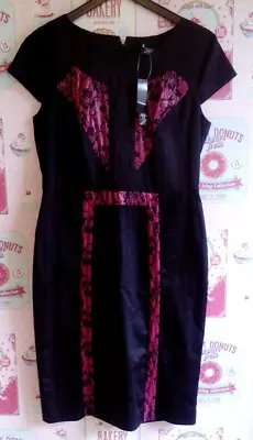 BNWT HOLLY WILLOUGHBY BLACK PINK FLORAL PANELS   DRESS Size 12  • £22