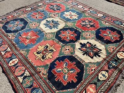 5x6 VINTAGE RUG HAND-KNOTTED Handmade ANTIQUE Oriental Tribal Blue Green Coral • $799