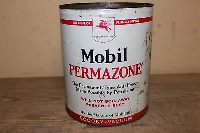 Vintage Mobil Permazone 1 Gallon Anti-Freeze Gas Station Metal Oil Can Sign • $85
