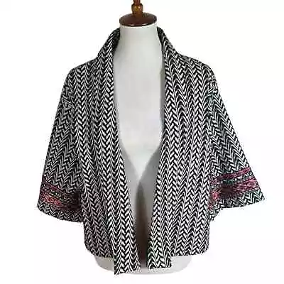 Zara W&B Collection Chevron Embroidered Trim Kimono Sleeve Open Jacket Size M • $24