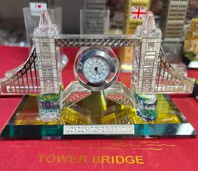 London Tower Bridge Ornament Table Clock Glass Silver Best For Gift Home Offic • £19.99