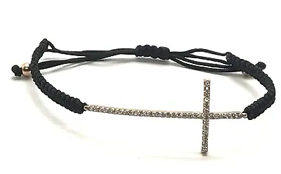 £67.40 • Buy Sterling Silver CZ Pave Religious Cross Adjustable Woven Rope Shamballa Bracelet