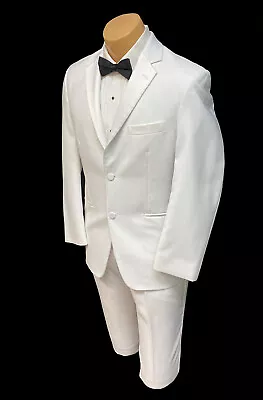 Men's White Tuxedo Dinner Jacket With Flat Front Pants Satin Notch Lapel 38R 32W • $49.95