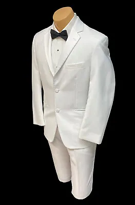 Men's White Tuxedo Dinner Jacket With Flat Front Pants Satin Notch Lapel 40R 34W • $59.95