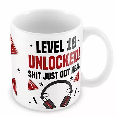 18th Birthday Mug Gamer Level Unlocked Gift For Him Her Men Funny Rude Mug • £6.99