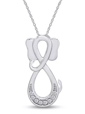 Natural Round Diamond Infinity Elephant Pendant 18  Necklace 925 Sterling Silver • $99.99