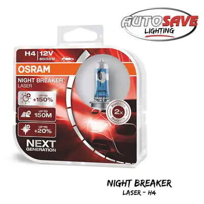 OSRAM Night Breaker Laser (Next Generation) +150% H4 Car Headlight Bulbs (Twin) • $19.96