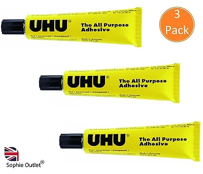 3 Pack 125ml Original UHU Glue All Purpose Super Glue Strong Clear Adhesive UK • £14.34