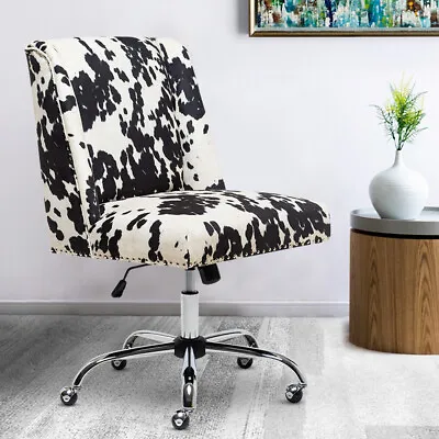 Comfy Office Desk Computer Chair Padded Seat Swivel Lift Stud Velvet Cowskin • £95.95