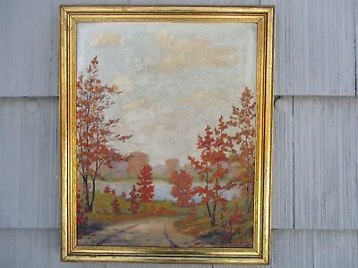 Original Vintage FLETCHER E MARSH (1908-1969) Lake Wawasee Landscape Painting • $68.50