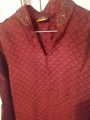 Red Maroon Kurta Pyjama Indian Suit Mens  • £21.40