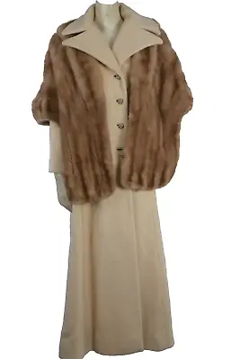 Vintage Stanley Korshak Cream Wool Mink Fur Cape Over Long Maxi Coat Size XS • $139.99