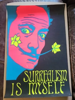 SALVADORE DALI POSTER 1960's SURREALISM IS MYSELF SCREENPRINT VINTAGE NEON PRINT • $420