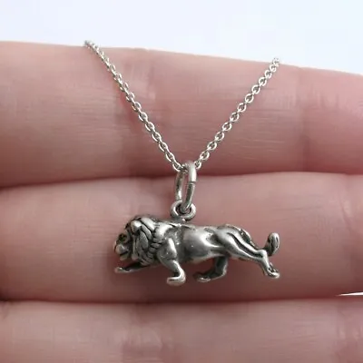 925 Sterling Silver 3D Lion Charm With Necklace • $24.72
