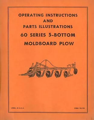 Allis Chalmers 60 Series Moldboard Plow Operator's & Parts Manual 5 Bottom Snap • $20