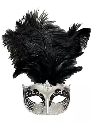 Silver Black Jewel Feather Venetian Mardi Gras Masquerade Mask • $17.09