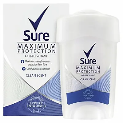 £25.96 • Buy Sure Men Maximum Protection Clean Scent Anti-Perspirant Deodorant Cream, 45 Ml,