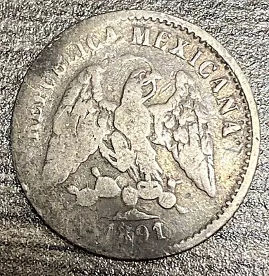 1891 Republic Of Mexico 5 Centavos Silver Coin Free Shipping! • $10