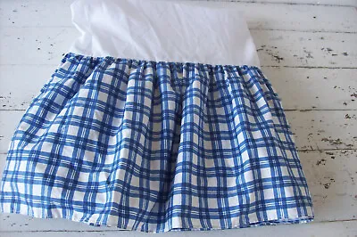 Vintage Laura Ashley White/Blue Plaid Bedskirt W/ 14  Drop+Split Corners~Full • $22