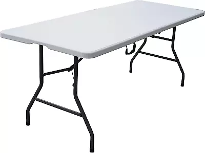 6 Foot Fold In Half Plastic Sturdy Folding Banquet Table For Dining Entertainme • $160.99