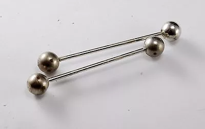 Pair Of 2  Vintage Collar Bars Unique Round  End Silver Plated Brass Used L • $13.45