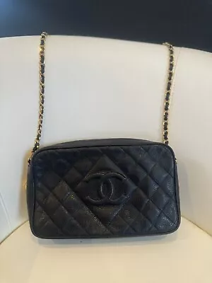 Authentic Vintage Chanel Caviar Bag Black Gold • $899.99