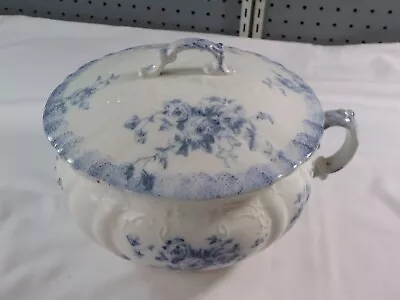 W.H. GRINDLEY ENGLAND CHAMBER POT 2 PIECE SEMI PORCELAIN BLUE White Margot 1800' • $39.99