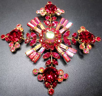 MARYSE BLANCHARD PARIS Pinks & Reds Austrian Crystal Maltese Cross Vintage Pin • $399.99